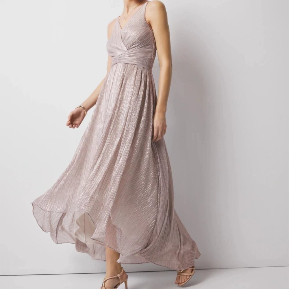 nwt WHITE HOUSE BLACK MARKET metallic pink twist front midi dress 4 8 - Picture 2 of 4